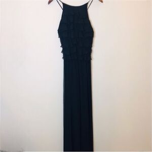 L'Agence Adriana Ruffle Maxi Silk Chiffon Dress Formal Dance Prom LBD Black S